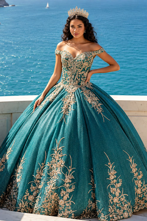 Layla K LK220 Off Shoulder Sparkling Lace Up Quinceanera Ball Gown
