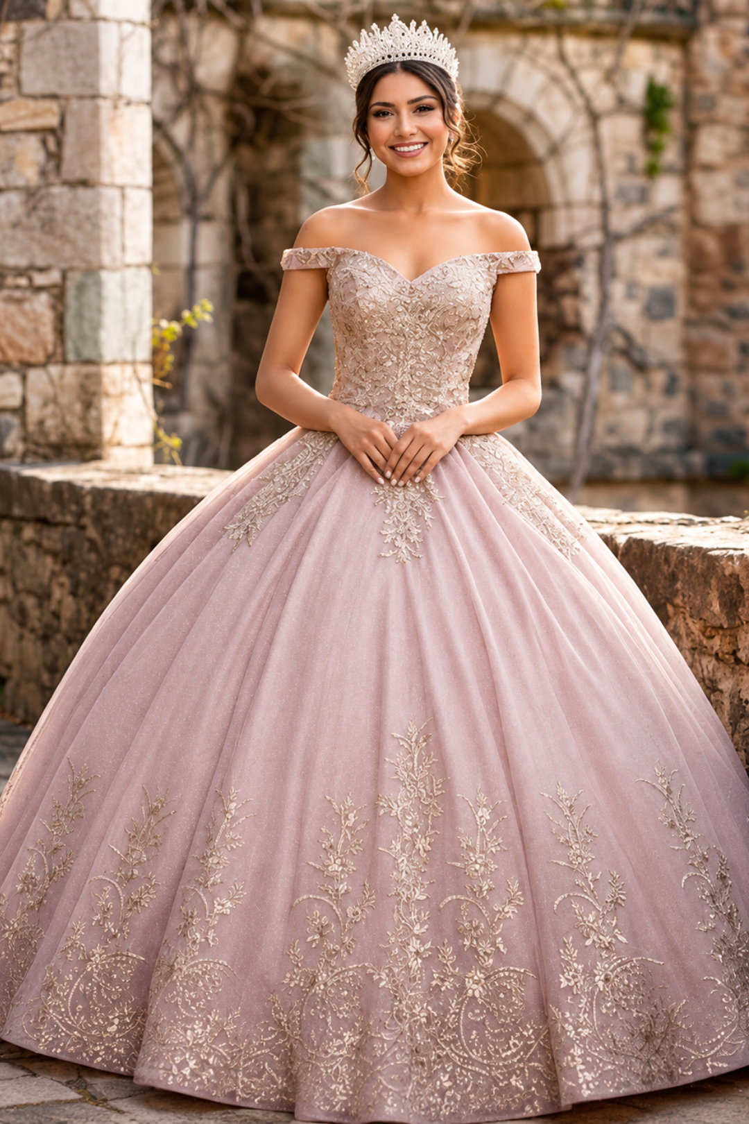 Layla K LK220 Off Shoulder Sparkling Lace Up Quinceanera Ball Gown