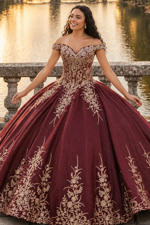 Layla K LK220 Off Shoulder Sparkling Lace Up Quinceanera Ball Gown