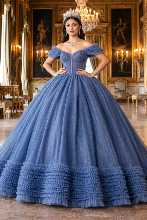 Masquerade Ball Gown Ruffle Short Sleeves Gala Dress By Layla K LK266