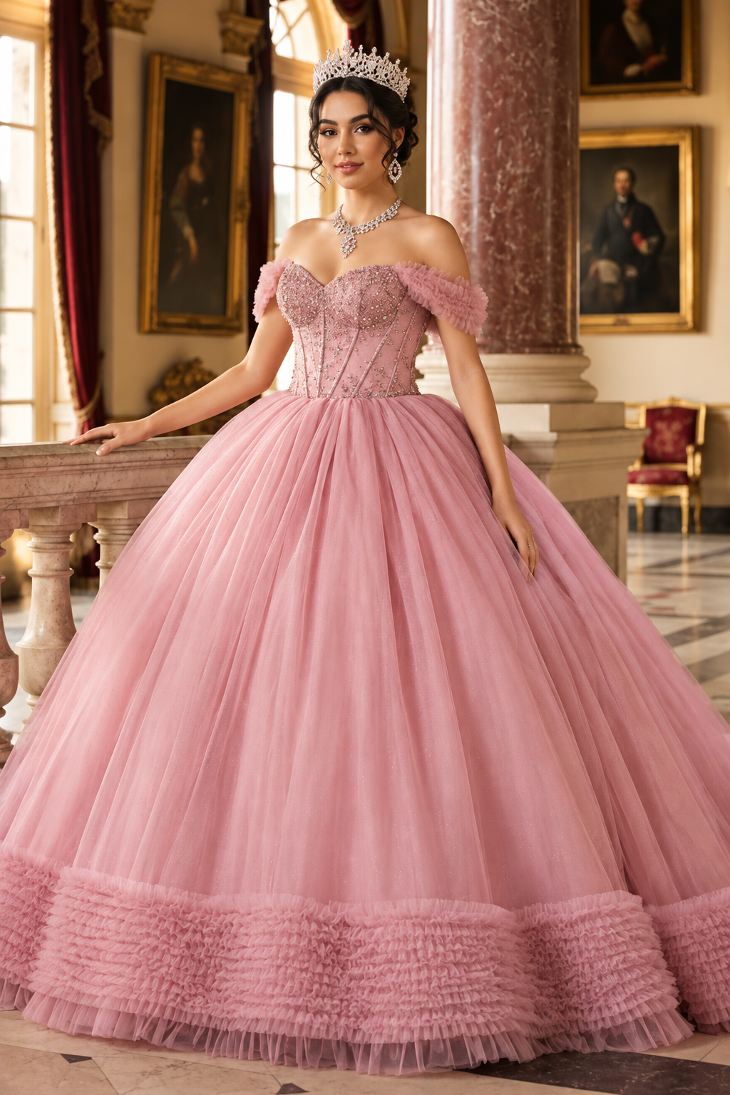 Masquerade Ball Gown Ruffle Short Sleeves Gala Dress By Layla K LK266