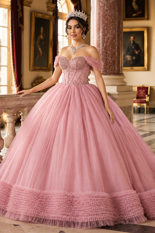 Masquerade Ball Gown Ruffle Short Sleeves Gala Dress By Layla K LK266