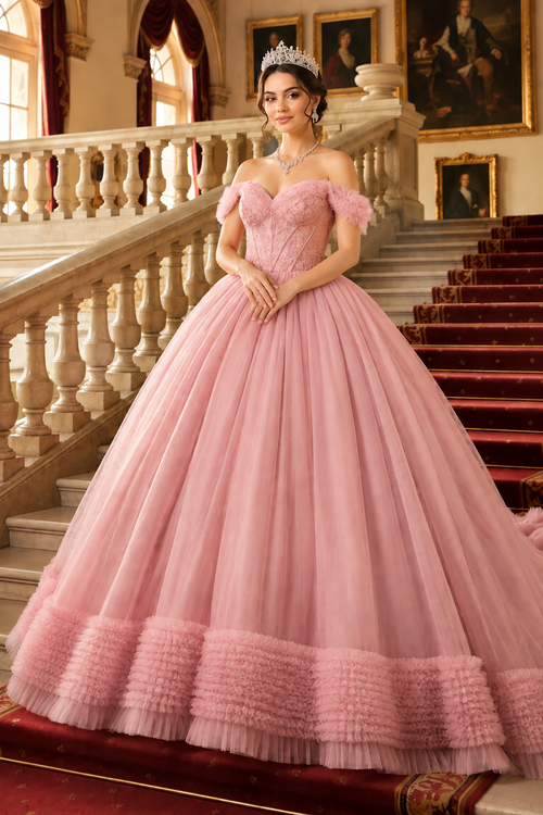 Masquerade Ball Gown Ruffle Short Sleeves Gala Dress By Layla K LK266