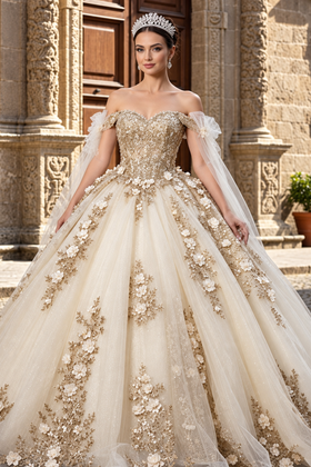 Layla K LK280 Floral 3D Applique Ball Gown Off-Shoulder Quinceañera Dress