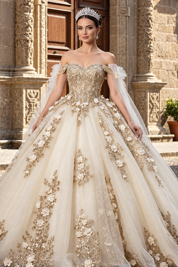 Layla K LK280 Floral 3D Applique Ball Gown Off-Shoulder Quinceañera Dress