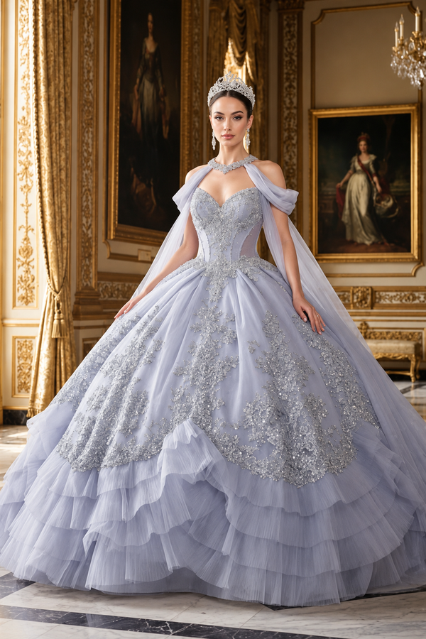 Luxury Ball Gown Quinceañera Dress with Glitter Tulle Skirt & Beaded Corset By Layla K LK284