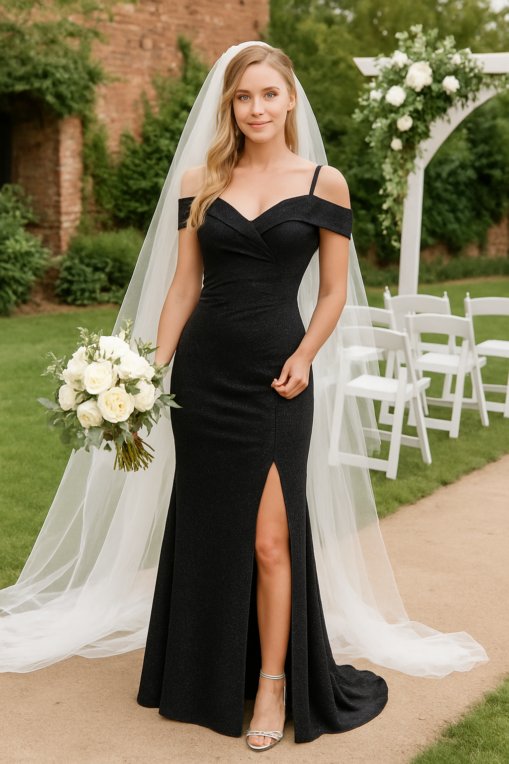 Lenovia 5213 Cold Shoulder Metallic Slit Long Red Carpet Evening Dress-New Collection