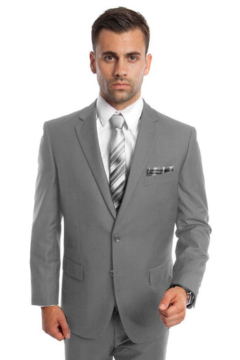 Traje de negocios básico de dos botones y corte moderno para hombre en gris claro