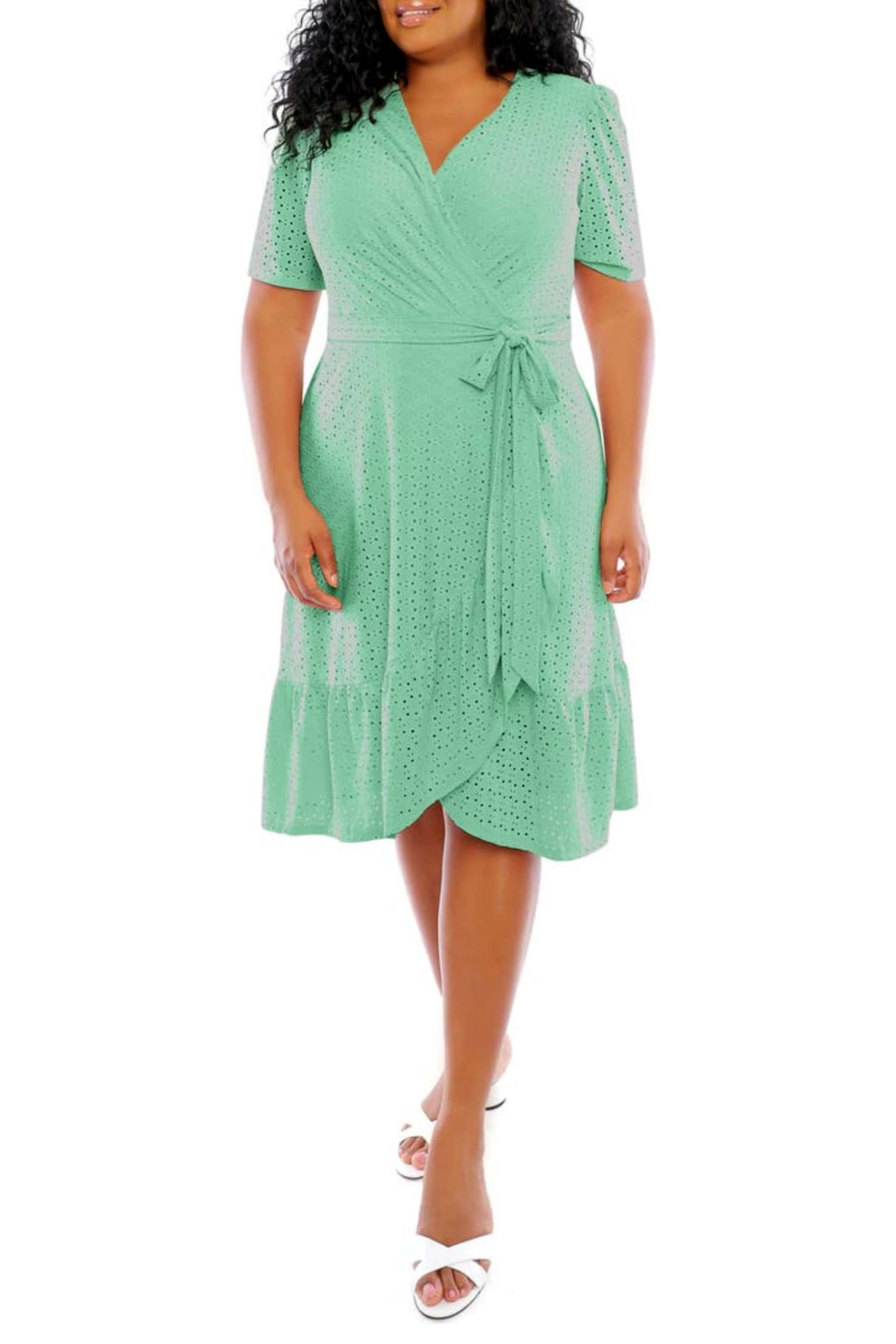 london times green dress T5649M Absinthe Short Sleeve Faux Wrap Midi Absinthe Green / 10 extended cap sleeves Bella Hadid Wears Versace 8 / 4 US Size:4-6 year