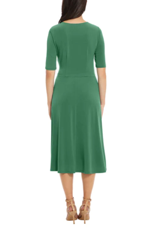 London Times T6029M Green Keyhole Detail A-Line Midi Dress with Round Neck, Jersey