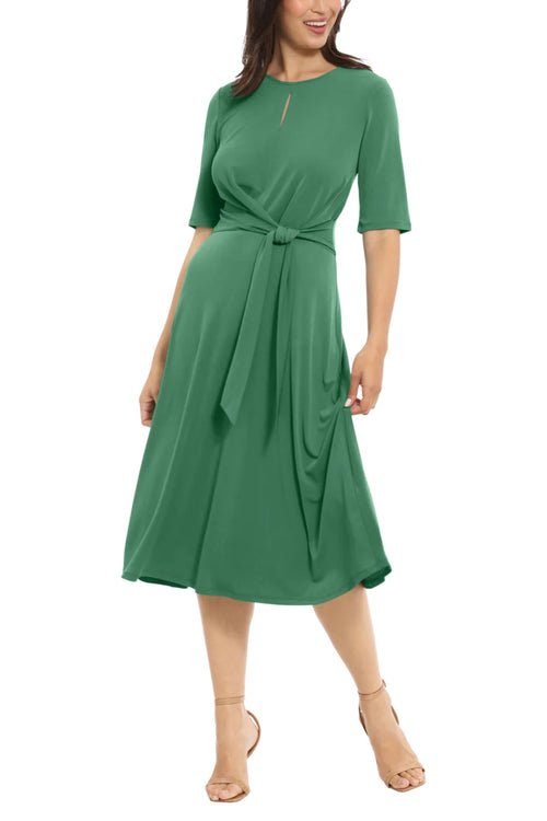 London Times T6029M Green Keyhole Detail A-Line Midi Dress with Round Neck, Jersey