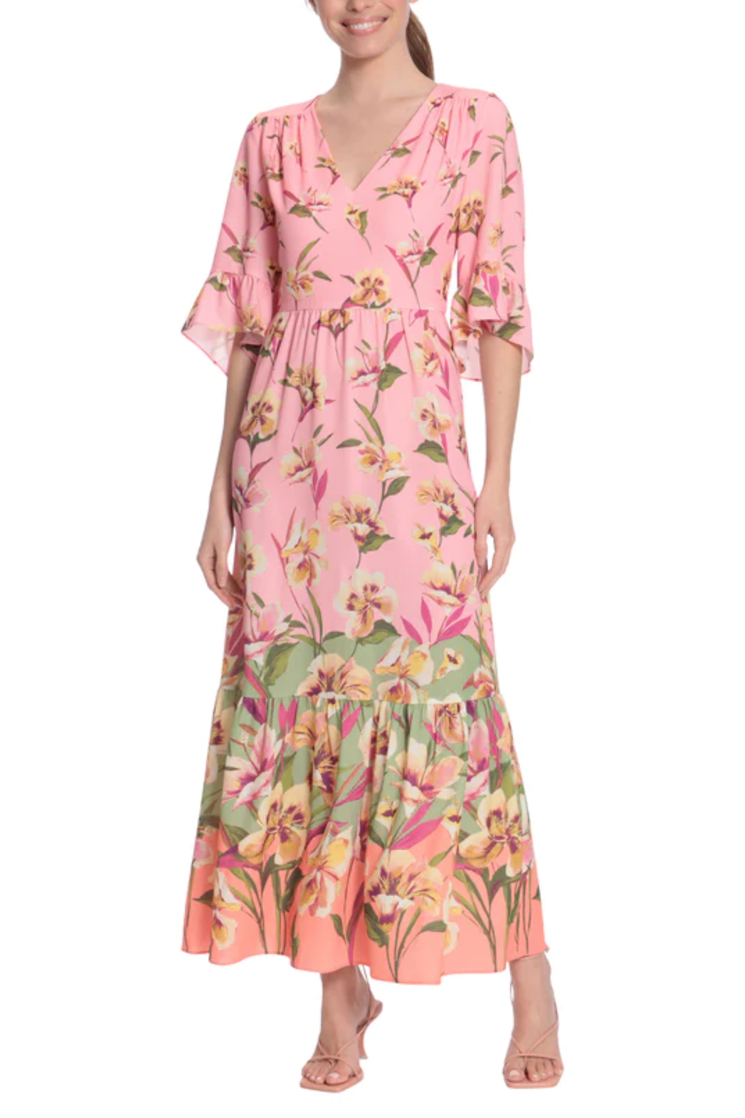 london times maxi dresses V-Neck Dress, 4 / Pink Day to Dinner Color:Butter Yellow Baroque Floral Mens 90s Dumb and off white