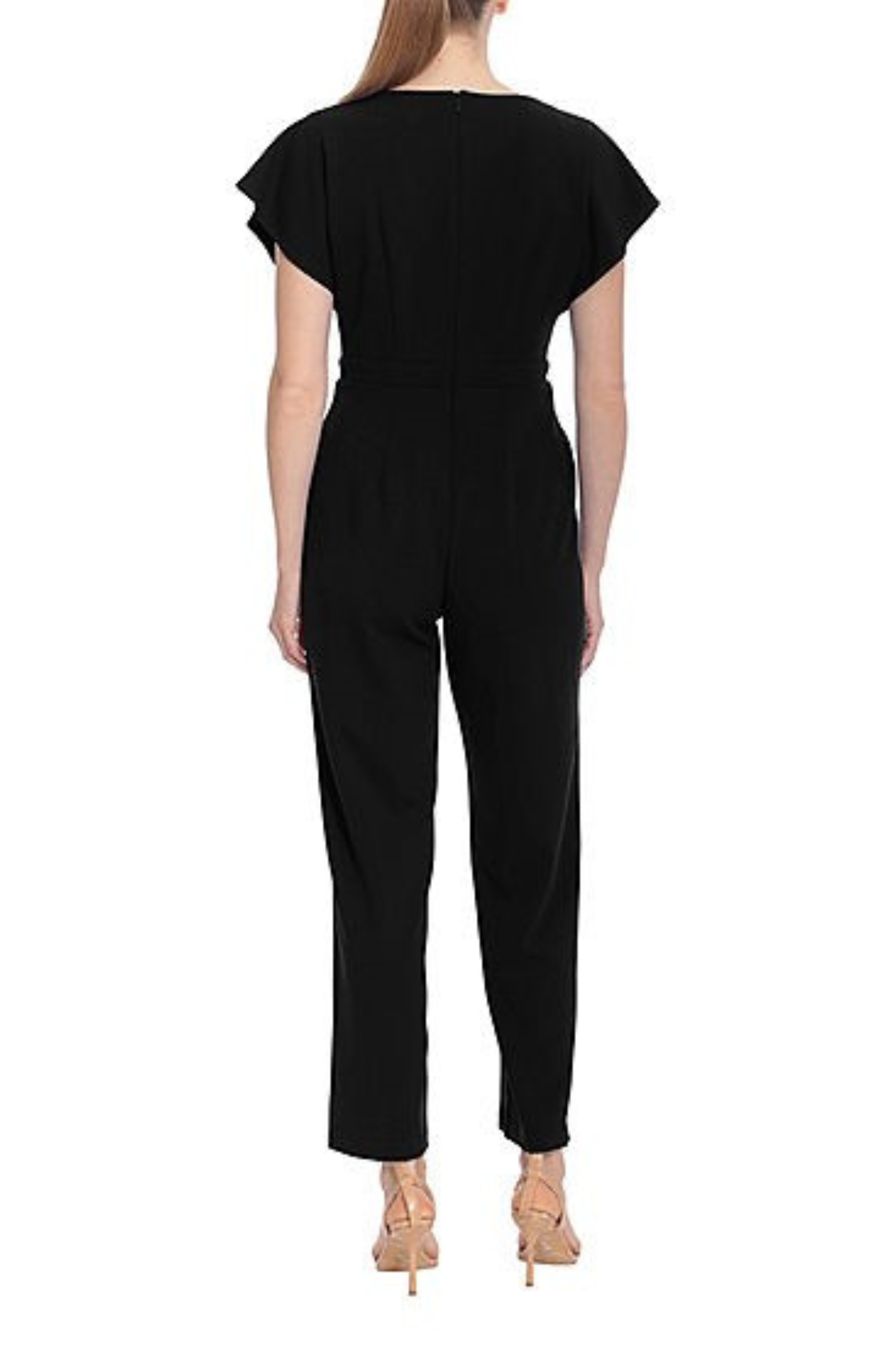London Times T6393M Black Dolman Cap Sleeve Jumpsuit with V-Neck, Scuba Crepe, Side Pockets
