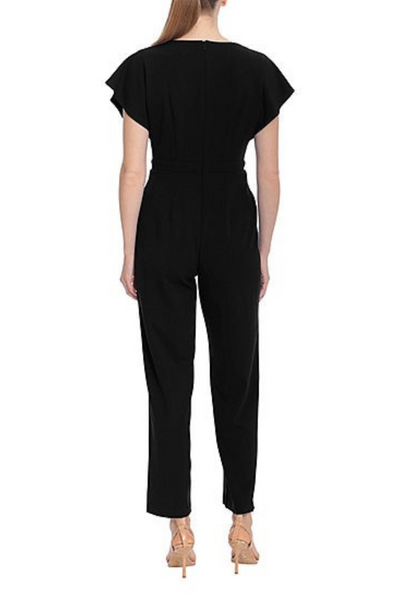 London Times T6393M Black Dolman Cap Sleeve Jumpsuit with V-Neck, Scuba Crepe, Side Pockets