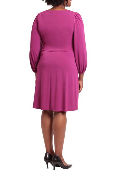 London Times T6405M Fig Long Sleeve Front Tie Short Day Jersey Dress