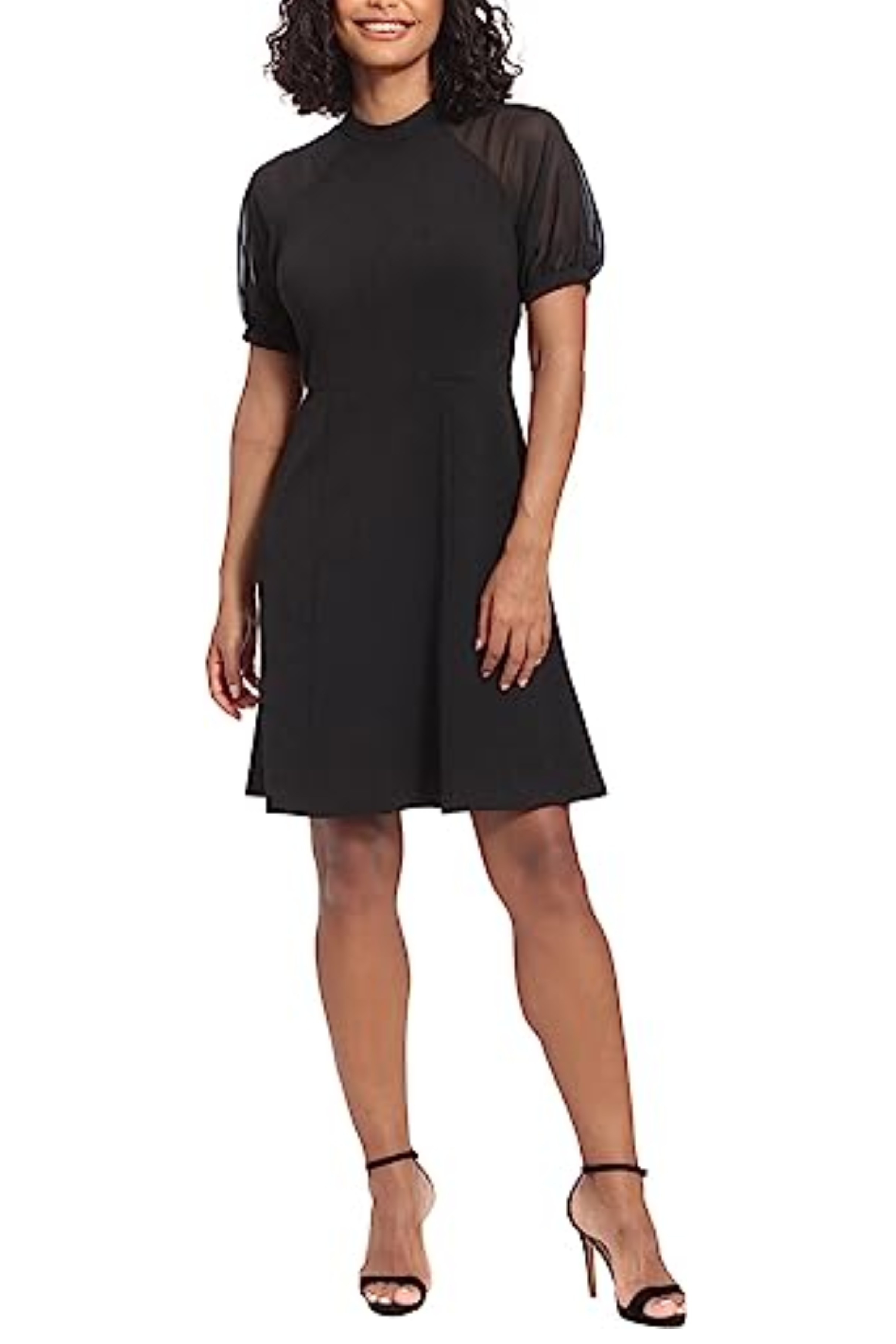 London Times Mock Neck A-Line Dress, 16 / Black