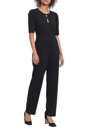 London Times T6545M Black Peep Hold Short Sleeve Jumpsuit with Side Pockets