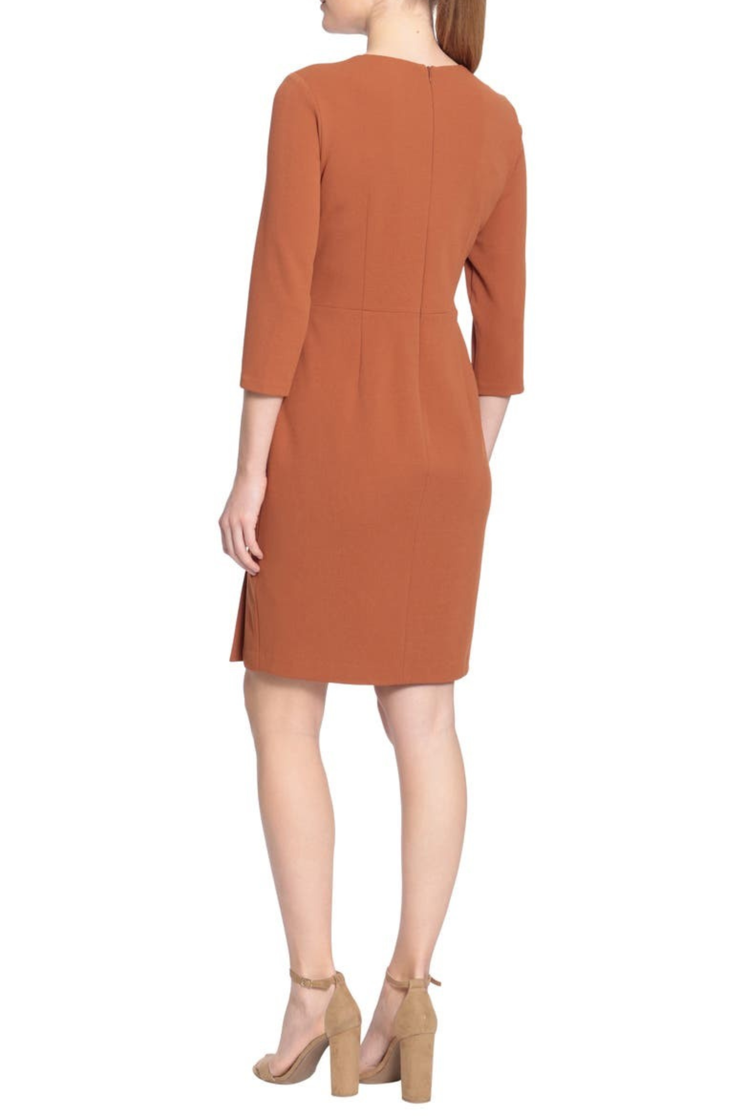 London Times T6569M Cedar 3/4 Sleeve Button Detail Short Sheath Dress