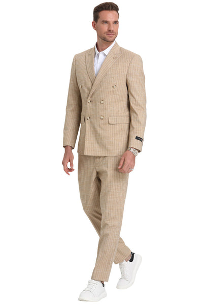 Men's Khaki Pinstripe Summer Suit by Tazio Suits