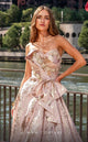 Strapless Blush Brocade Gown with Side Slit by MNM Couture