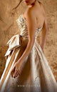 Strapless Blush Brocade Gown with Side Slit by MNM Couture