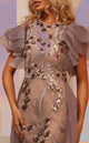 MNM Couture M0101 Grey Ruffled Sleeve Embellished Evening Gown