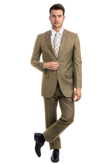Traje de negocios básico de dos botones y corte moderno para hombre en color topo oscuro