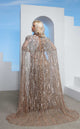 MNM Couture M1003 Silver Embellished Gown with Cape