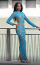 MNM Couture Lilac High-Neck Embroidered Tulle Gown with Beaded Belt