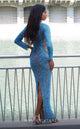 MNM Couture Lilac High-Neck Embroidered Tulle Gown with Beaded Belt