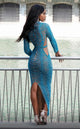 MNM Couture Lilac High-Neck Embroidered Tulle Gown with Beaded Belt
