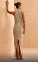 MNM Couture M1143L Beaded High-Neck Column Gown in Ivory
