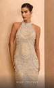 MNM Couture M1143L Beaded High-Neck Column Gown in Ivory