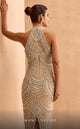 MNM Couture M1143L Beaded High-Neck Column Gown in Ivory
