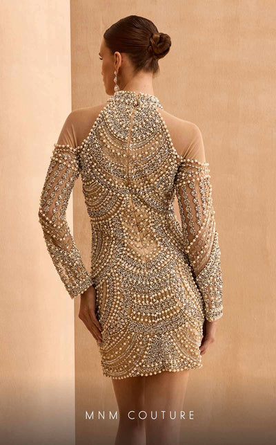 MNM Couture M1143S Beaded High-Neck Short Black Cocktail Dress