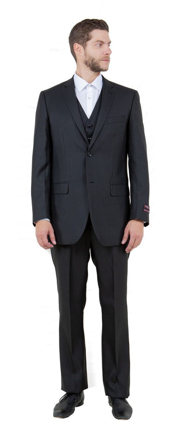 Groomsmen - Men's Two Button Vested Textured Solid Business Suit in Black