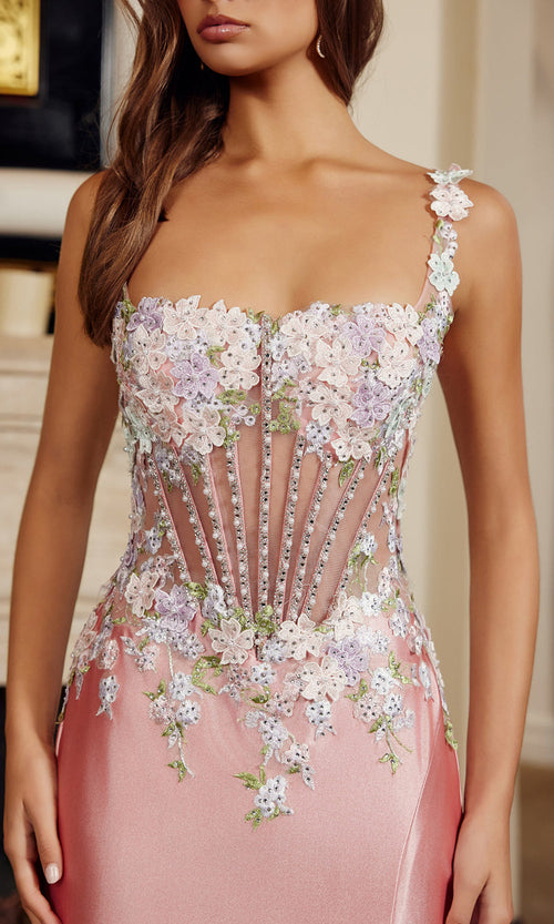 Nox Anabel M1755 Sweetheart Floral Applique Sheath Dress