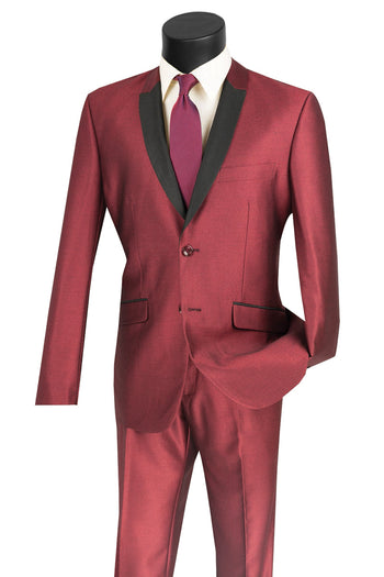 Esmoquin de dos botones con chal y corte entallado para hombre en color burdeos