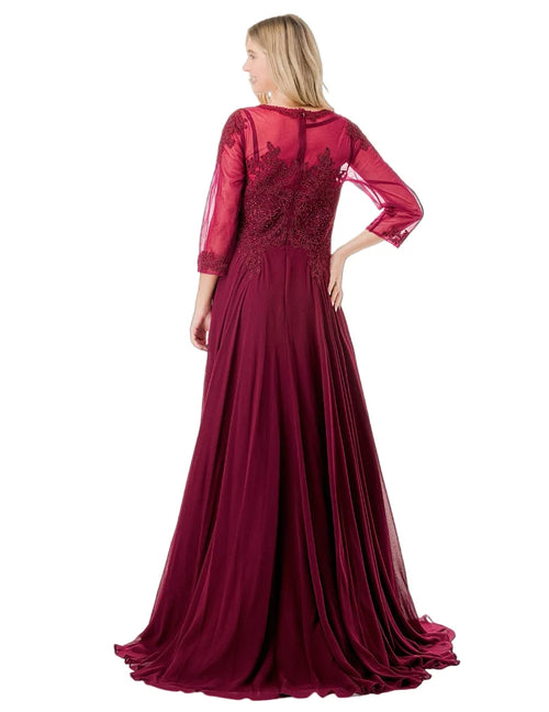 Illusion Lace Applique 3/4 Sleeve A-Line Mother of the Bride Dress by Trevi M2723J