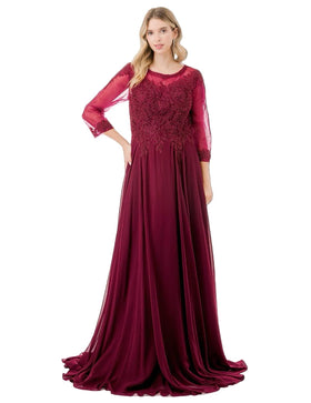 Illusion Lace Applique 3/4 Sleeve A-Line Mother of the Bride Dress by Trevi M2723J