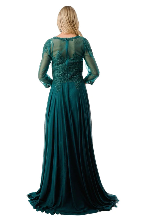 Illusion Lace Applique 3/4 Sleeve A-Line Mother of the Bride Dress by Trevi M2723J