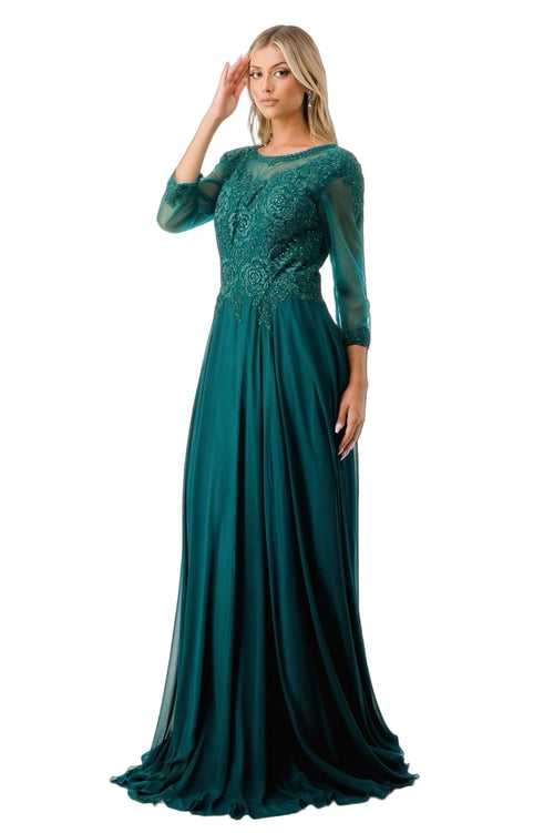 Illusion Lace Applique 3/4 Sleeve A-Line Mother of the Bride Dress by Trevi M2723J