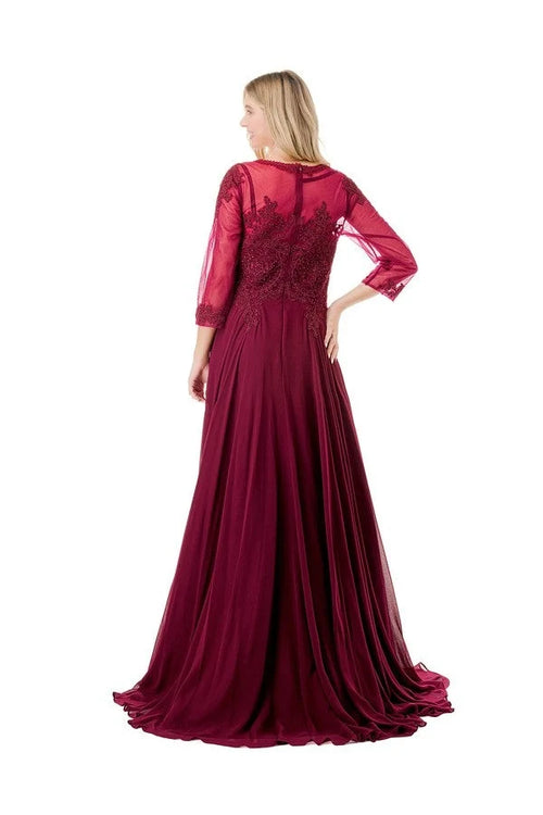 Plus Size 3/4 Sleeves A-Line Mother of the Bride Dress with Illusion Lace Applique by Trevi M2723JP