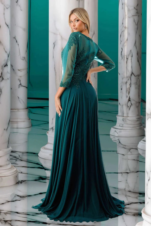 Plus Size 3/4 Sleeves A-Line Mother of the Bride Dress with Illusion Lace Applique by Trevi M2723JP