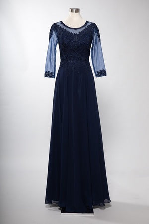 Plus Size 3/4 Sleeves A-Line Mother of the Bride Dress with Illusion Lace Applique by Trevi M2723JP