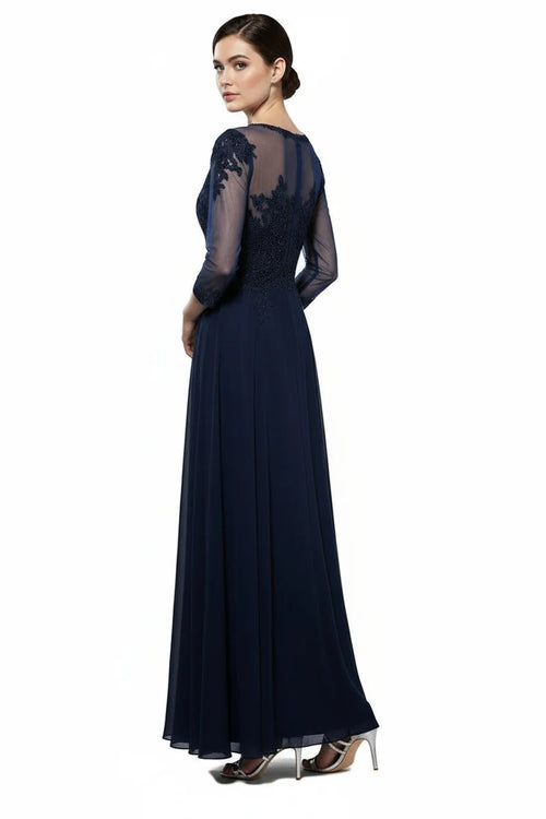 Illusion Lace Applique 3/4 Sleeve A-Line Mother of the Bride Dress by Trevi M2723J