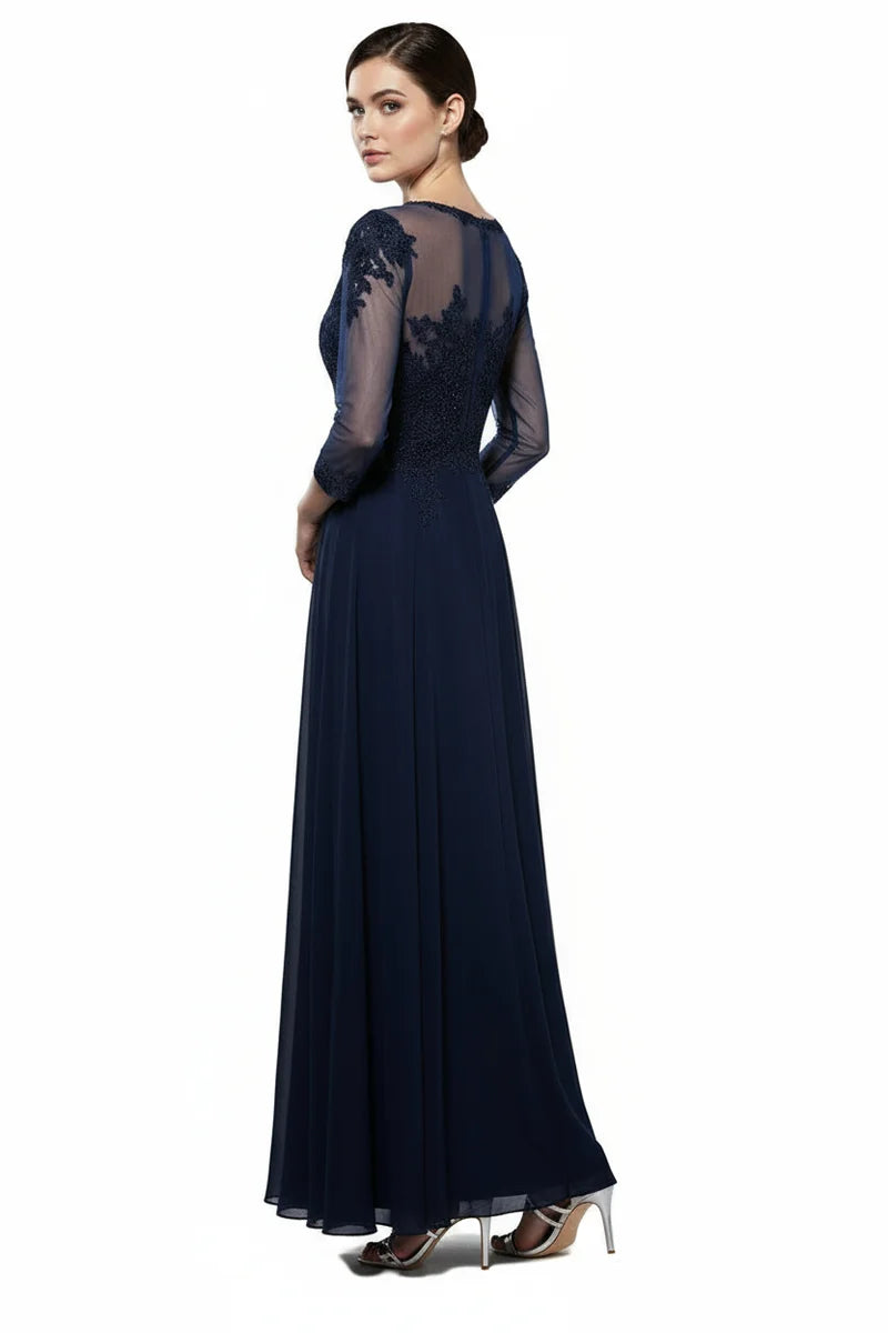 Illusion Lace Applique 3/4 Sleeve A-Line Mother of the Bride Dress by Trevi M2723J