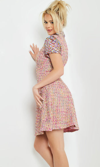 Jovani M68930 - Multicolor Sequin Tweed A-line Mini Dress