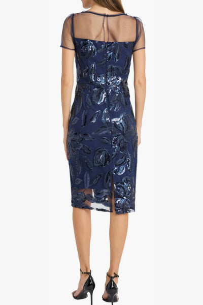Sequin Illusion Short Navy Floral Print Party Dress by Maggy London G6089M