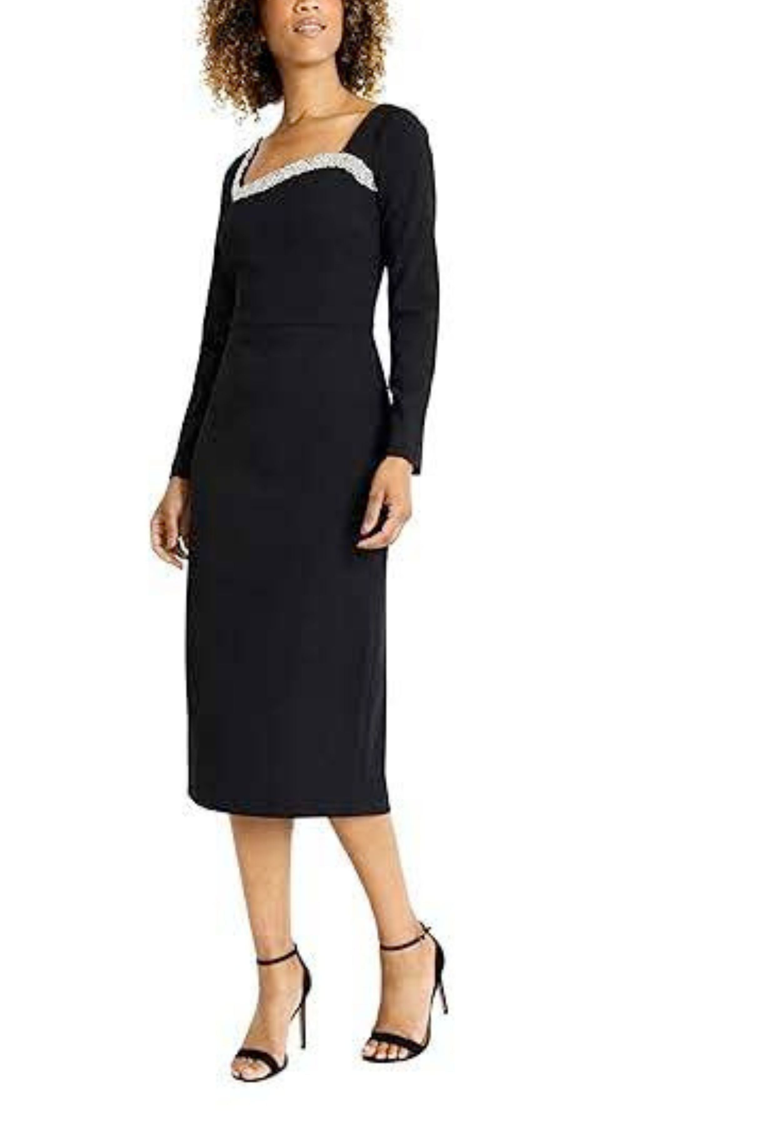 Black Long Sleeve Beaded Evening Dress by Maggy London G6183M